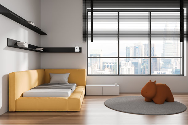 带床和窗户的白色儿童卧室图片下载