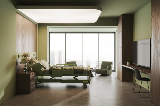 绿色和木制的医院病房内部图片下载