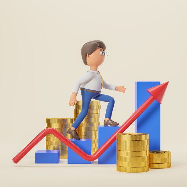 3 d渲染。漫画人踩上成长图，事业成功晋升图片下载