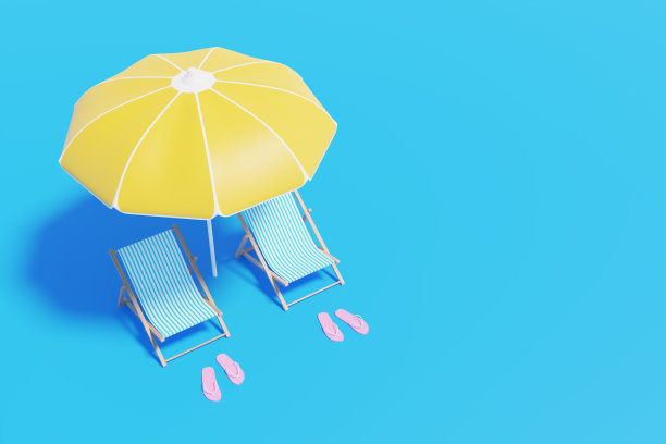 主题概念，放松时间。夏天的概念。休假时间。在海滩度假。3 d渲染。图片下载