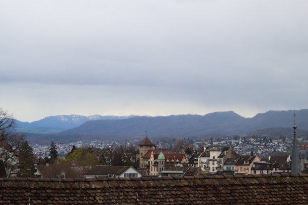 苏黎世的城市景观和山脉图片下载
