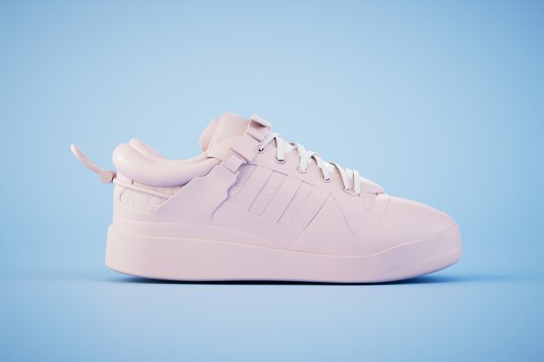 蓝色背景的白色运动鞋。三维渲染图片下载