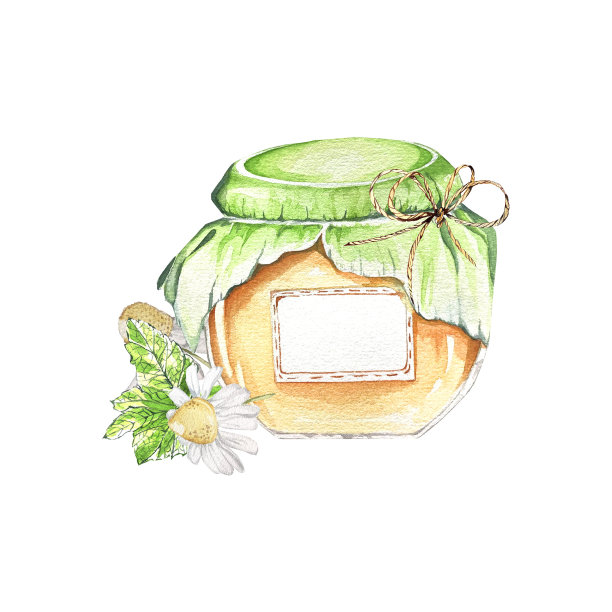 一组素描风格的水彩元素。带有叶子和花朵的明亮薄荷。茶具。用于明信片和设计。图片下载