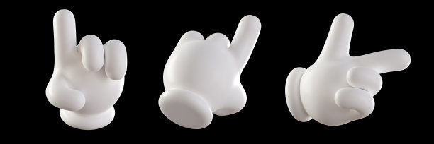3D手指向食指向上，右，后。指示方向的手势。卡通人物食指。3D渲染图图片下载