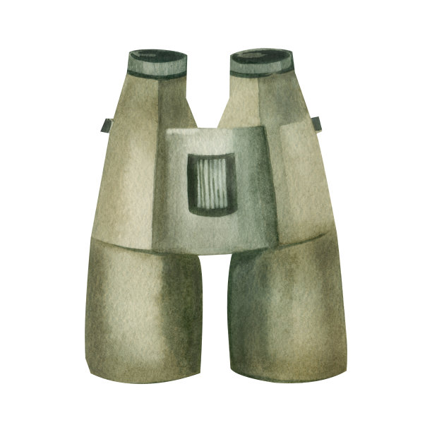 双筒望远镜。水彩画，双筒望远镜绿色旅行和徒步旅行手绘水彩画和隔离在一个白色的背景。适合在织物和纸张上印刷，用于剪贴簿图片下载