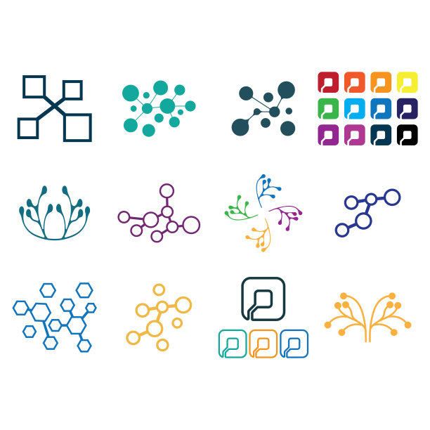 神经元标志或神经细胞标志设计，分子标志插图模板图标与矢量概念图片下载