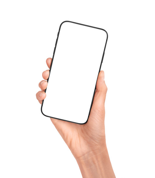 手持智能手机模型。手机模板与空白屏幕。图片下载