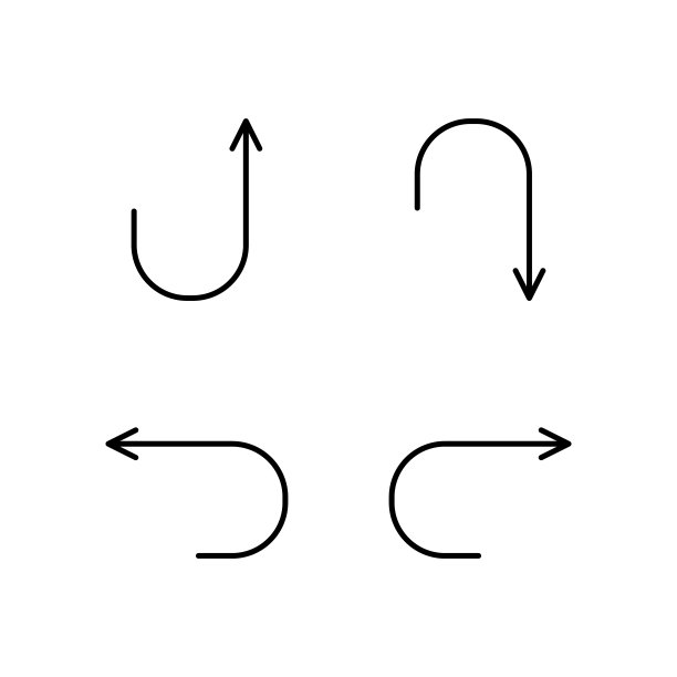 返回箭头是一组图标。符号是向前、向后、向上、向下。矢量标志在简单的风格孤立的白色背景。原始尺寸为64x64像素。图片下载