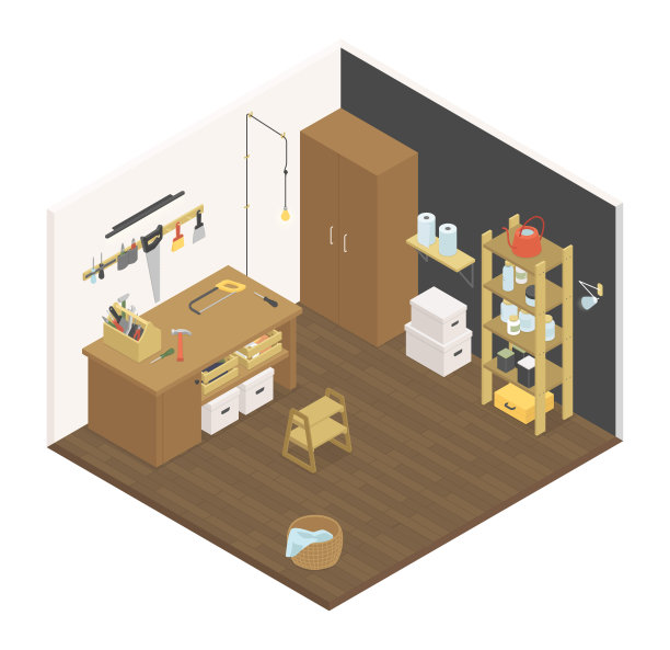 木工车间-现代矢量彩色等距插图图片下载
