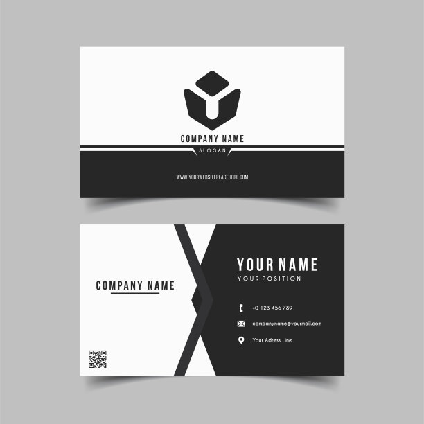 矢量极简主义和优雅的名片模板与黑色和白色图片下载