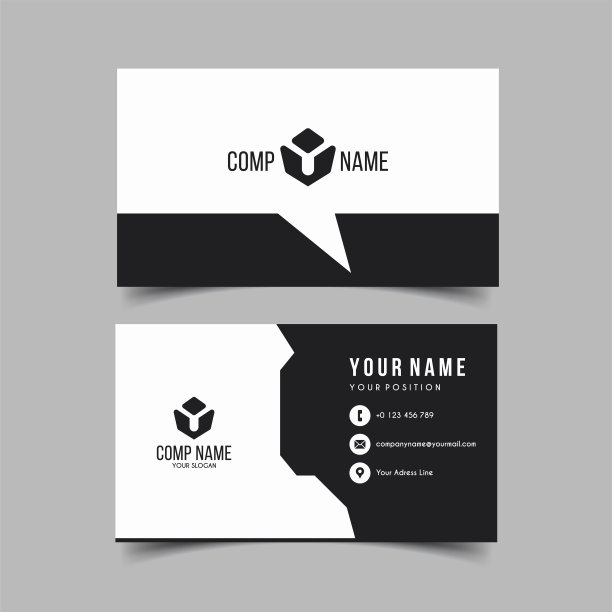 矢量极简主义和优雅的名片模板与黑色和白色图片下载