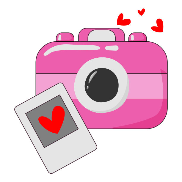 带照片的粉色相机。图片下载