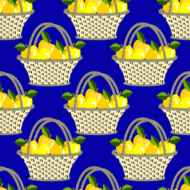 矢量-篮子与苹果无缝图案。图片下载