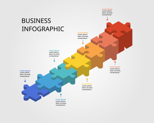 拼图图阶梯图模板的信息图表示为7个元素图片下载
