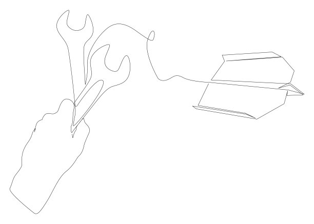 带扳手的纸飞机连续生产线。细线插图矢量概念。轮廓画创意。图片下载