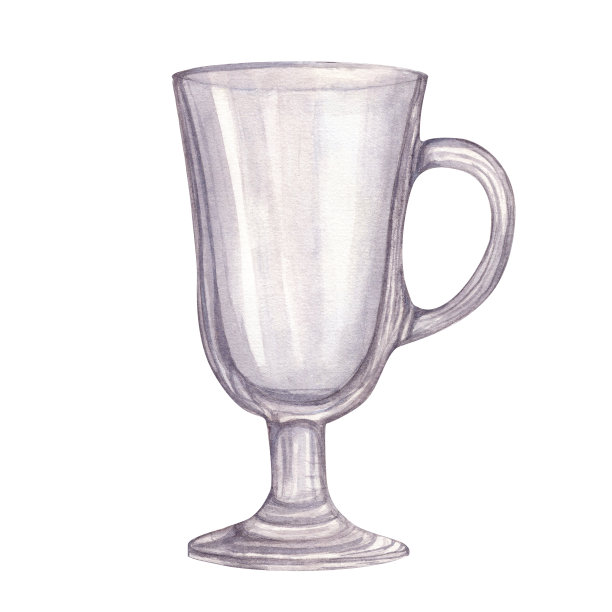 透明玻璃饮料隔离在白色背景。水彩手绘插图的空玻璃器皿热葡萄酒。手绘集菜单卡的设计图片下载