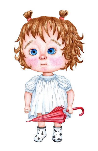 小女孩拿着红色的水彩伞图片下载