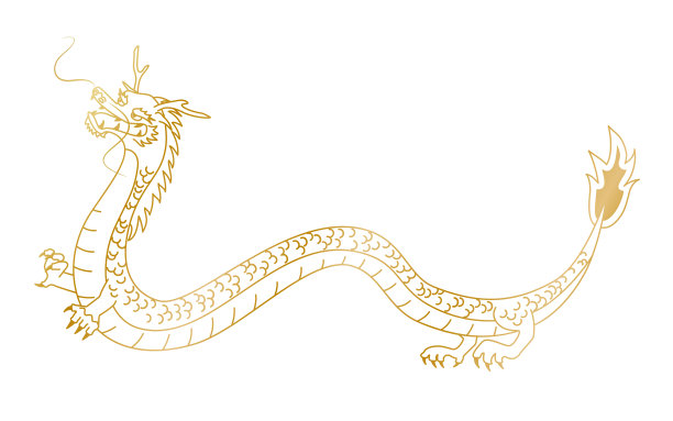 用金线绘制的侧边龙的全身插图。只有那条线。图片下载