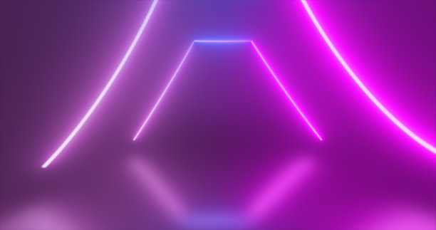 抽象三角形隧道霓虹灯蓝色和紫色的能量从线条背景发光图片下载