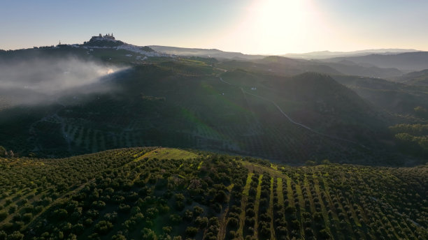 空中拍摄的山顶村庄奥尔维拉图片下载