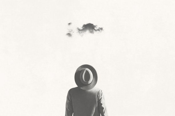 戴帽子的人观察云通过的插图，抽象概念图片下载