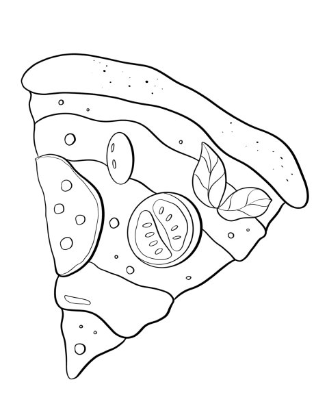 轮廓线插图比萨片食物香肠橄榄番茄奶酪简单的菜单设计元素广告贴纸着色书图片下载