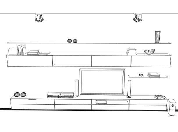 白色客厅的室内设计。室内设计与现代客厅在黑线素描白色背景，矢量插图图片下载
