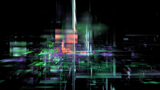 抽象电路和辉光方块，发光的3d物体，倾斜移位镜头，丰富的细节背景，对称的混乱，网络核心。三维渲染图片下载