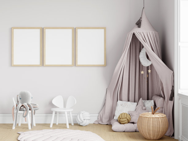 框架模型在现代儿童房内部，3d渲染图片下载