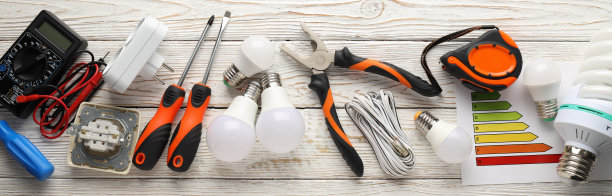 电工或电动工具的概念，俯视图图片下载