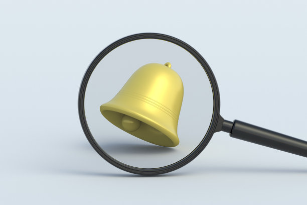 放大镜后面的铃声。三维渲染图片下载