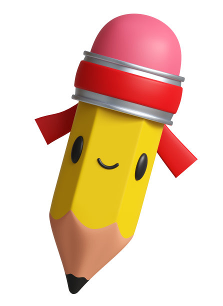 3D渲染卡通可爱的铅笔人物与红色的头带插图。回到学校图片下载