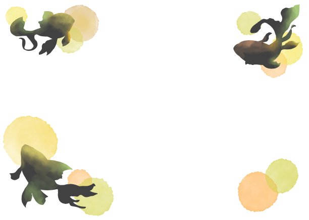 凉爽的水彩框架与金鱼的轮廓。图片下载