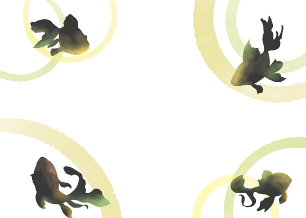 一个时髦的框架，金鱼和金色的涟漪。图片下载