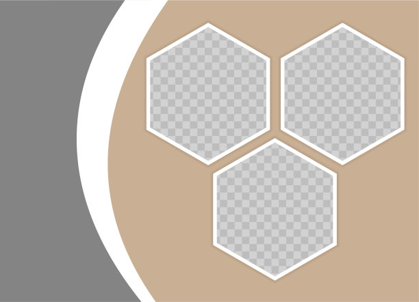 三个空的六边形相框。矢量模型的设计，广告，演示文稿，照片，拼贴。横幅模板，传单，传单对米色和灰色的背景。EPS10。图片下载