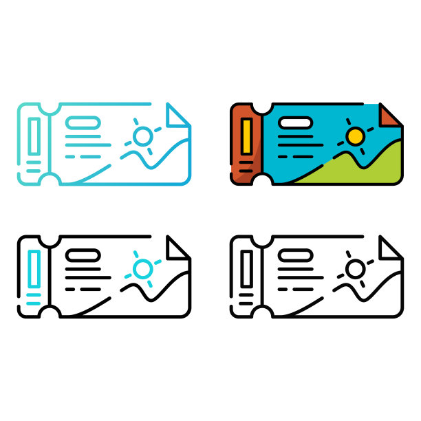 门票假期图标设计在四个变化的颜色图片下载