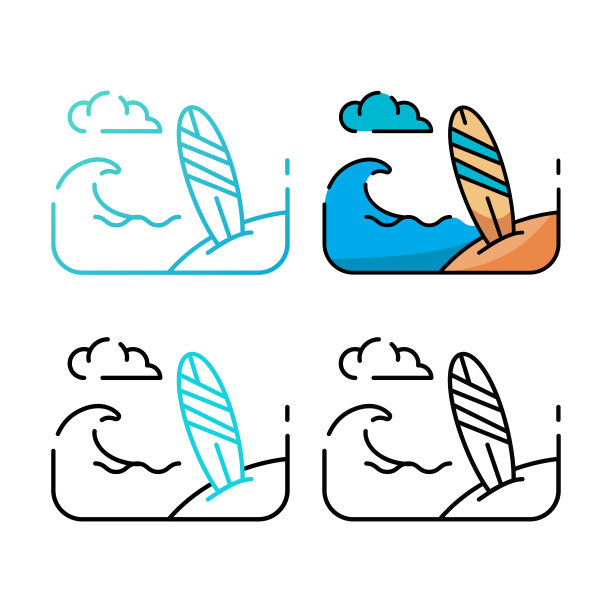 冲浪图标设计在四个变化的颜色图片下载