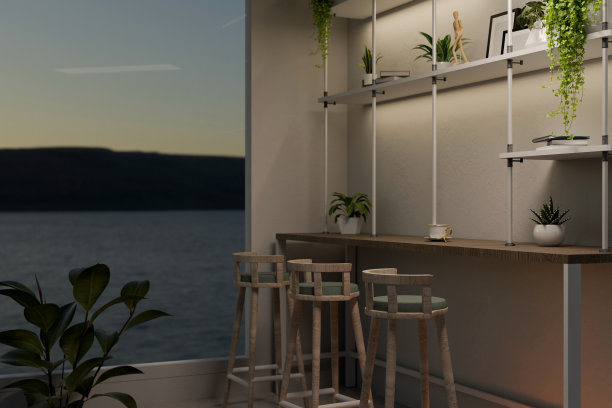 美丽的咖啡厅咖啡厅座位区大玻璃窗与美丽的自然景观图片下载