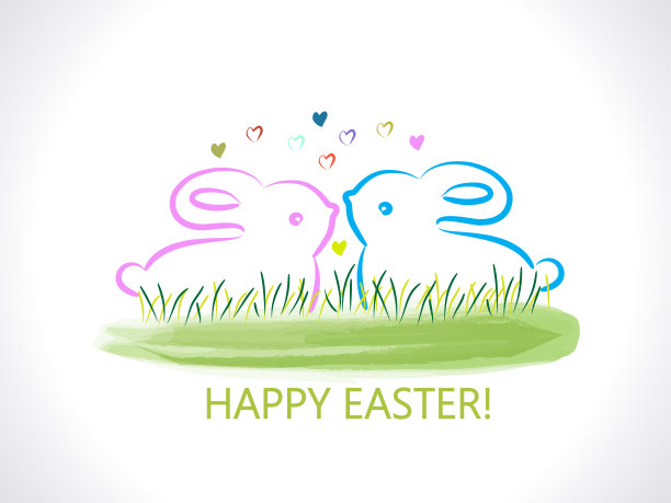 复活节快乐兔子水彩贺卡图片下载