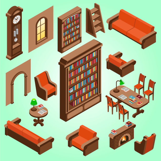 插图等距设计室内三维矢量家具图片下载