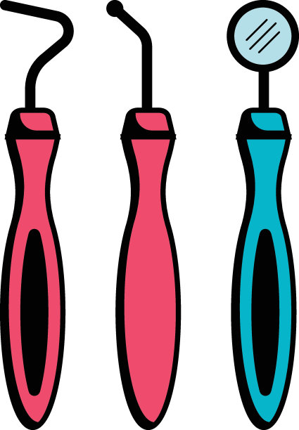 牙医工具概念，牙齿手术设备矢量图标设计，假牙符号，口腔保健标志，牙科仪器库存插图图片下载