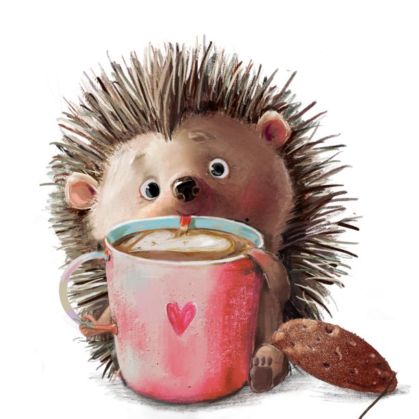 可爱的卡通刺猬和咖啡杯图片下载