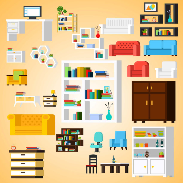 插图等距设计室内三维矢量家具图片下载