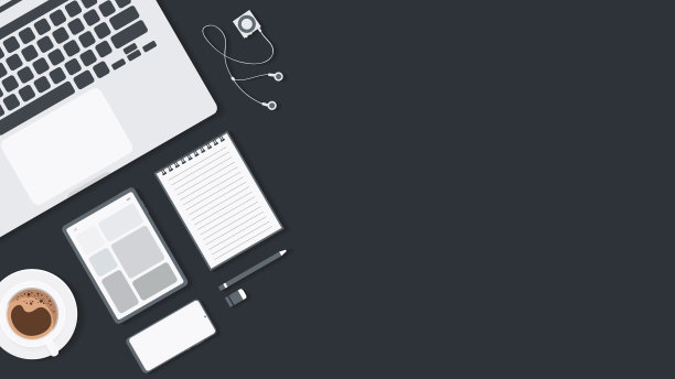 用小工具的办公桌罩和横幅。表工作和文本的自由空间的顶视图。图片下载