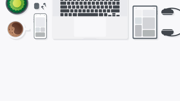 用小工具的办公桌罩和横幅。表工作和文本的自由空间的顶视图。图片下载