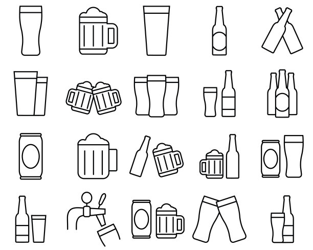啤酒线条图标、标识矢量图片下载