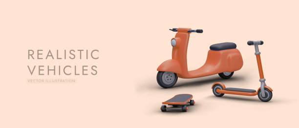 现实的个人交通工具。带有阴影的3D矢量图像。彩色背景的水平海报图片下载
