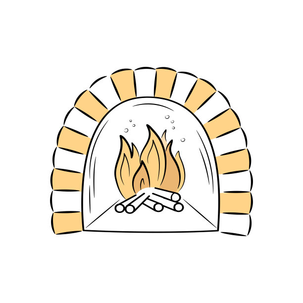 舒适燃烧的壁炉。涂鸦风格的插图。图片下载