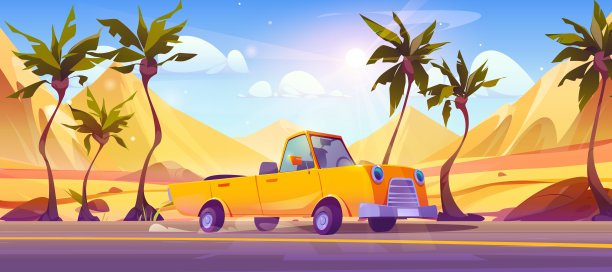 敞篷车在山区沙漠中行驶图片下载