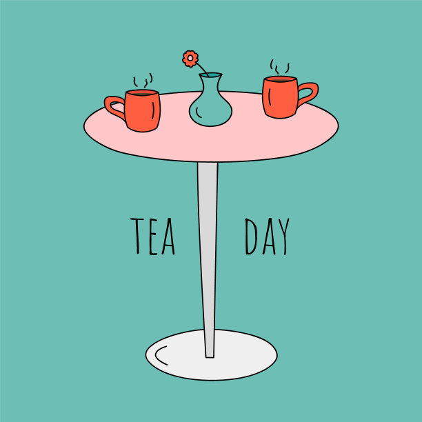 卡通国际茶日矢量插图复古风格图片下载